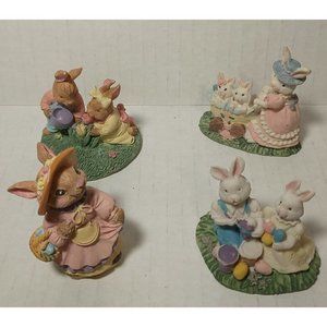 Vintage Easter Bunny Rabbits Figurine Figures Set of 4 (F1)